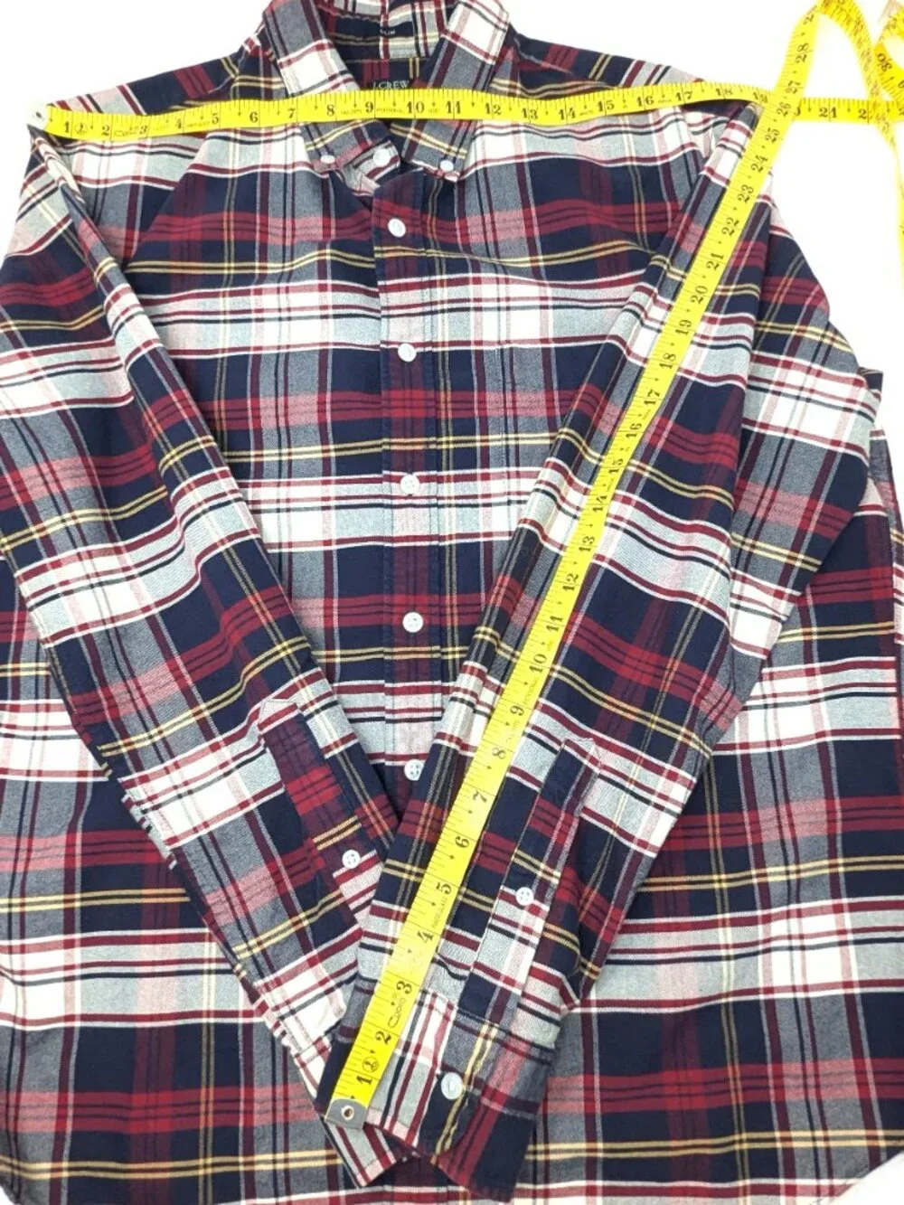 J Crew Mens Flex Oxford Shirt Large Red White Blue Plaid Button Down Slim $24